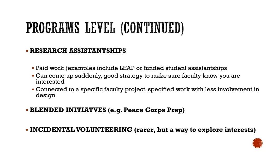 programs level continued