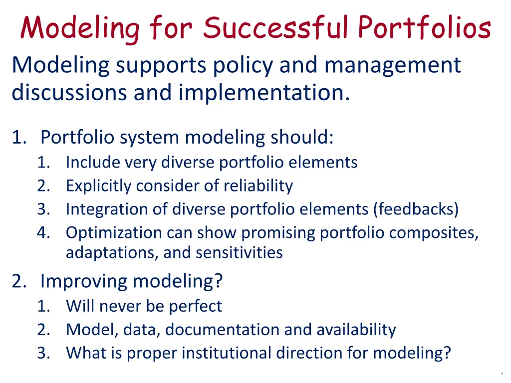 modeling for successful portfolios modeling