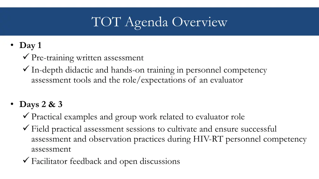 tot agenda overview