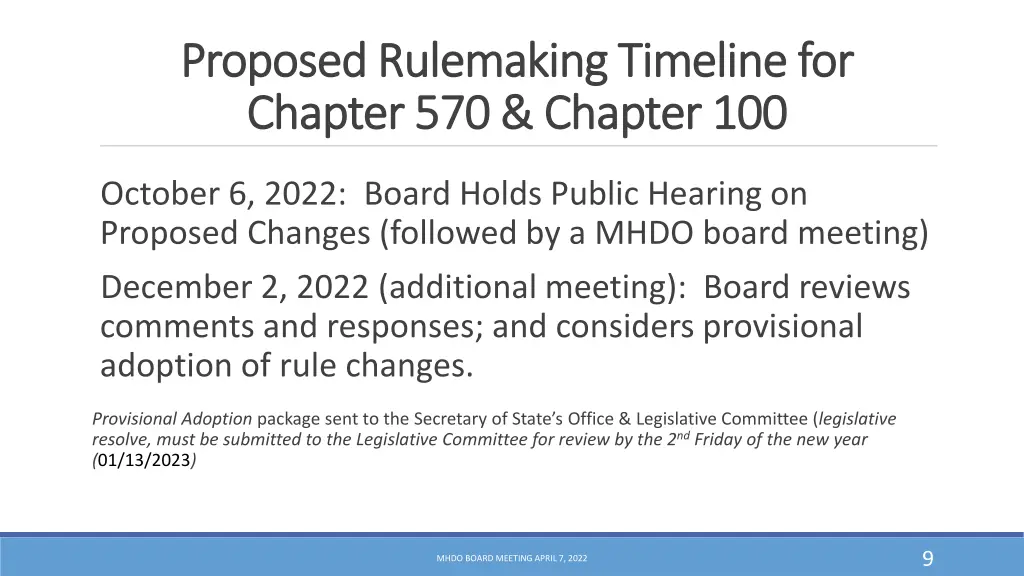 proposed rulemaking timeline for proposed