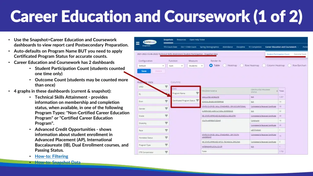 career education and coursework 1 of 2 career