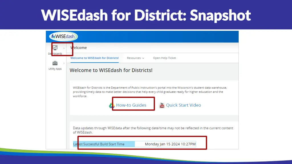 wisedash for district snapshot wisedash