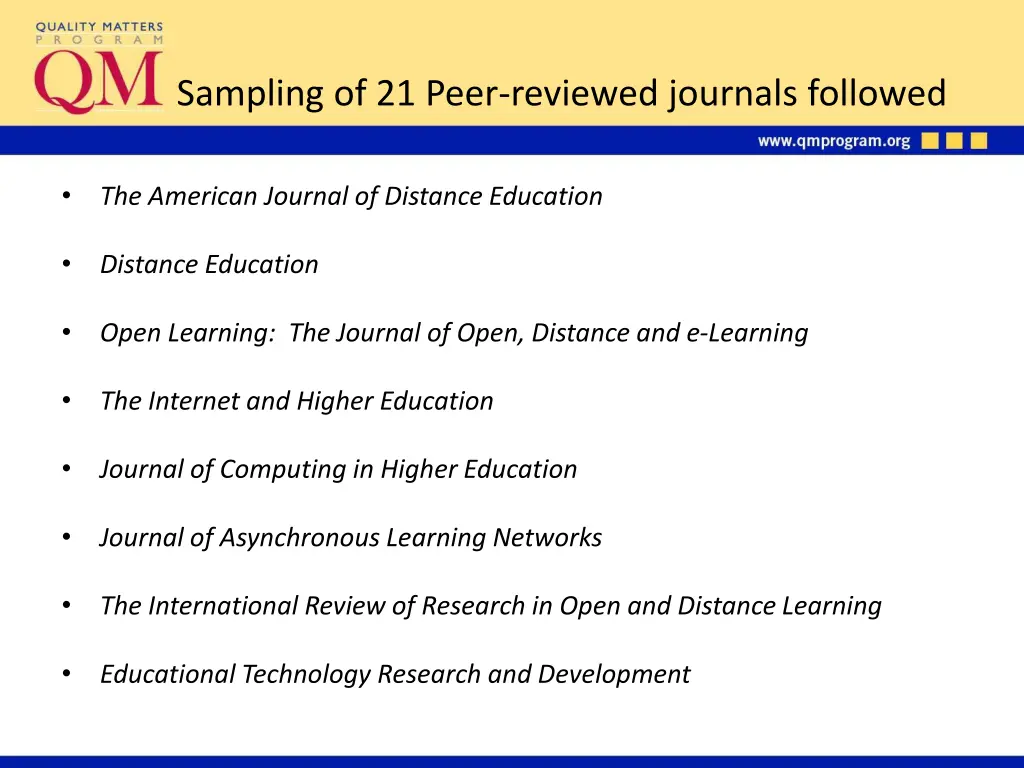 sampling of 21 peer reviewed journals followed