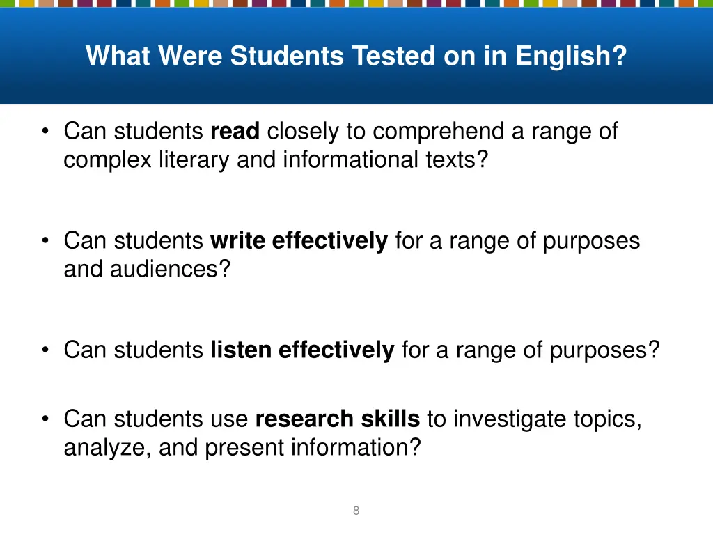 what were students tested on in english