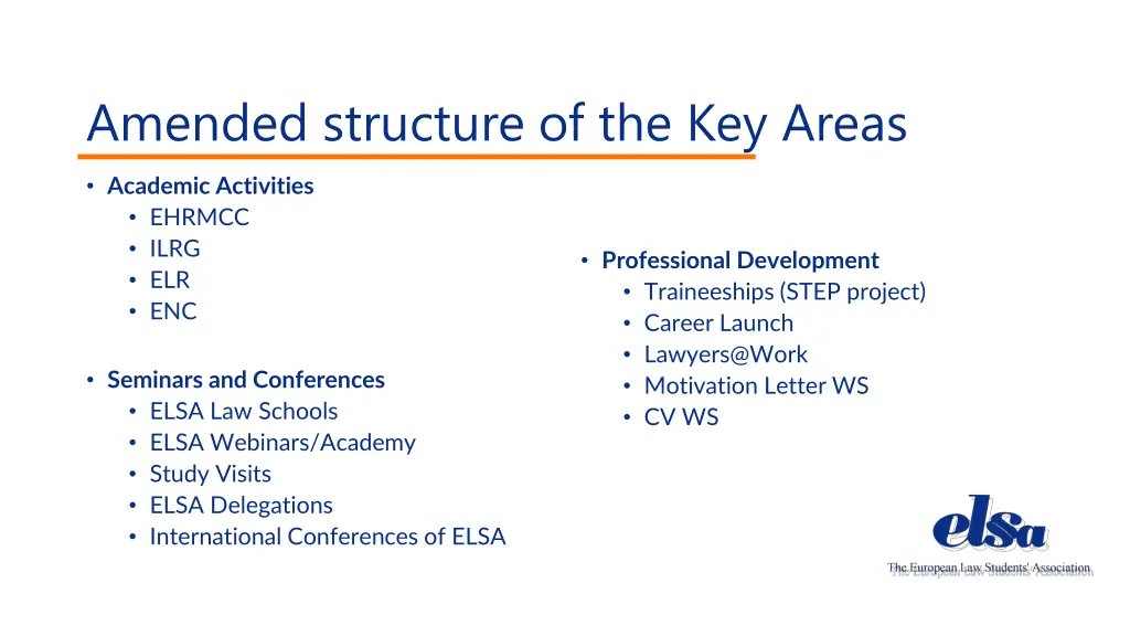 amended structure of the key areas