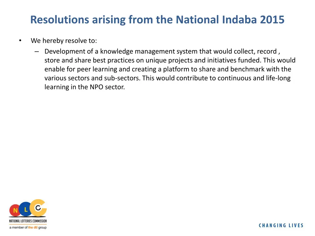 resolutions arising from the national indaba 2015 1