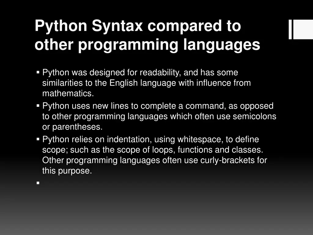 python syntax compared to other programming