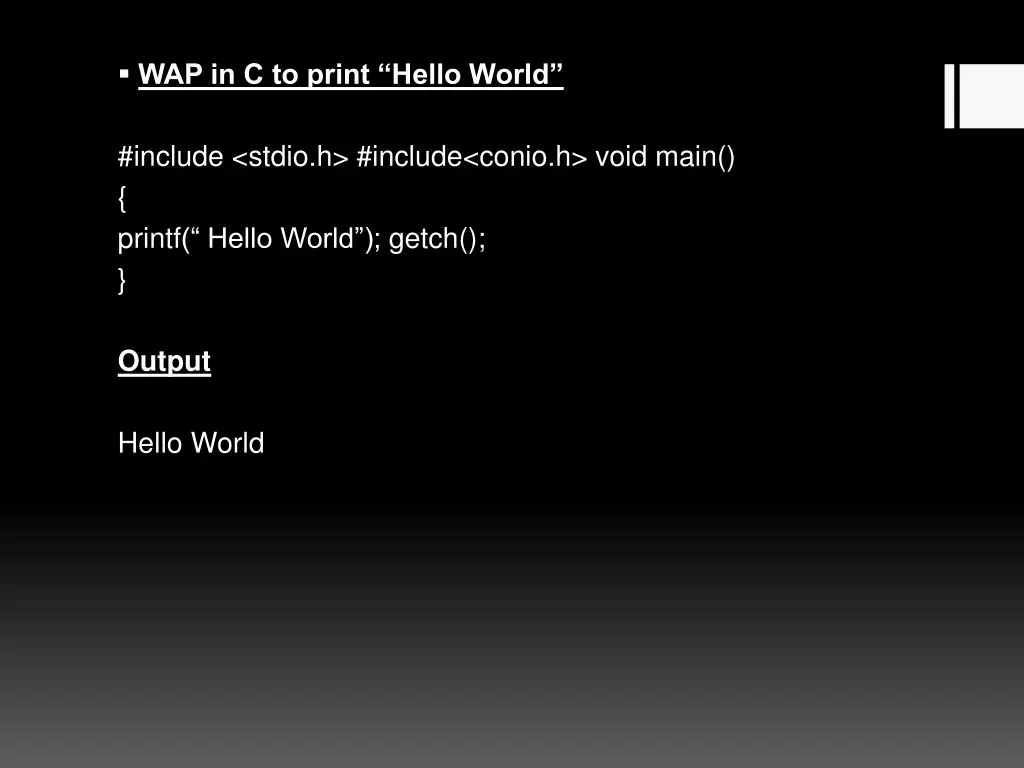 wap in c to print hello world