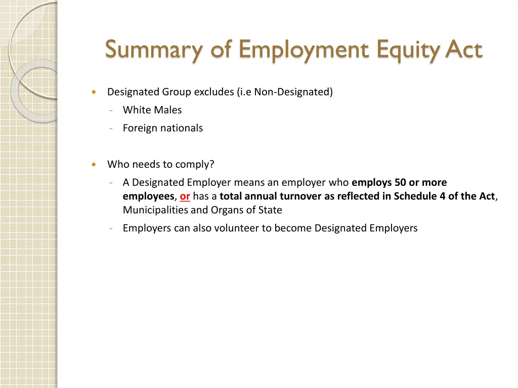 summary of employment equity act 1