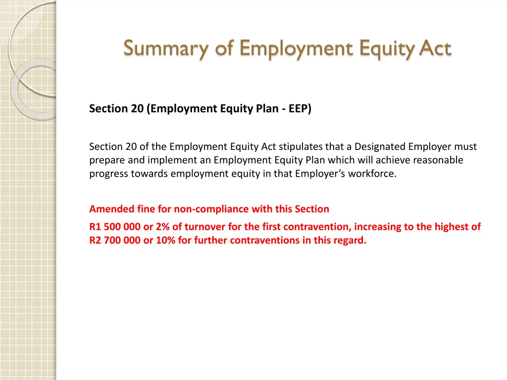 summary of employment equity act 13