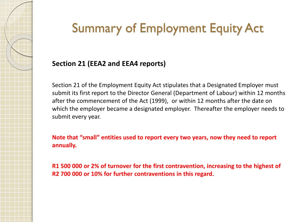 summary of employment equity act 14