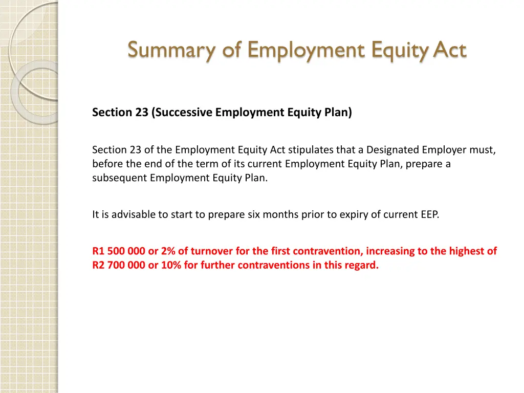 summary of employment equity act 16