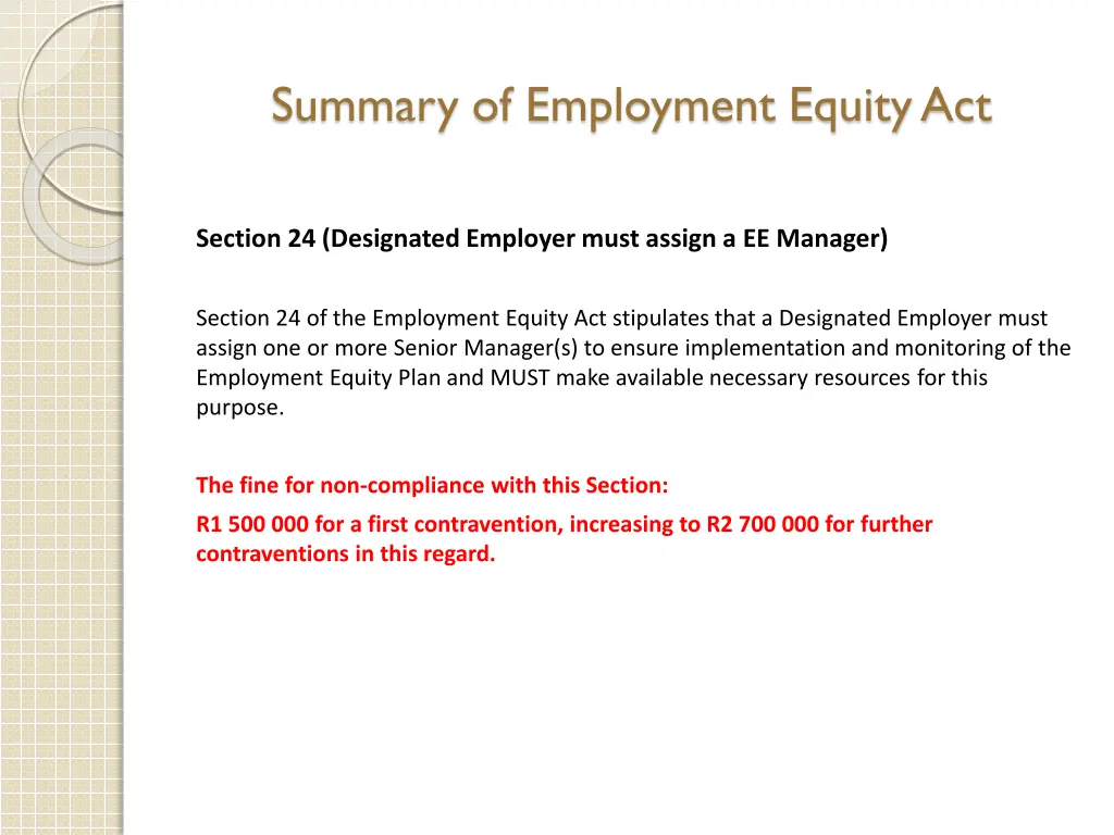 summary of employment equity act 17