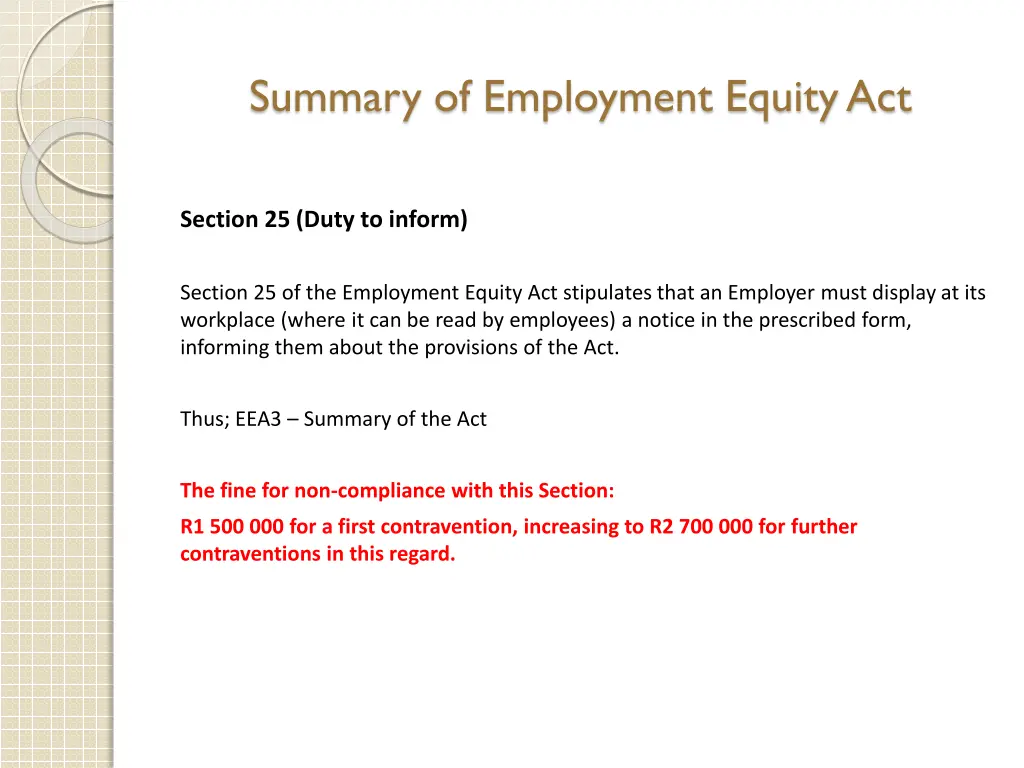 summary of employment equity act 18