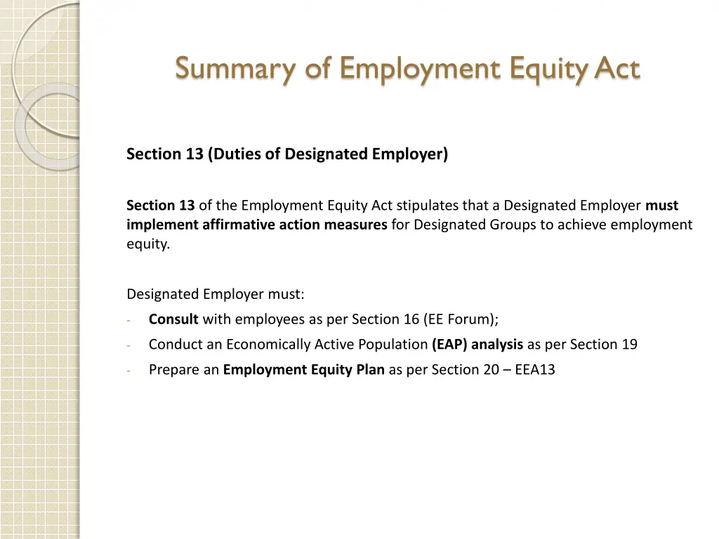 summary of employment equity act 8