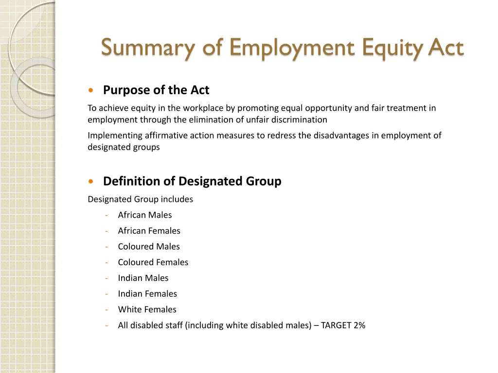 summary of employment equity act