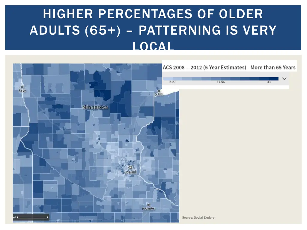 higher percentages of older adults 65 patterning