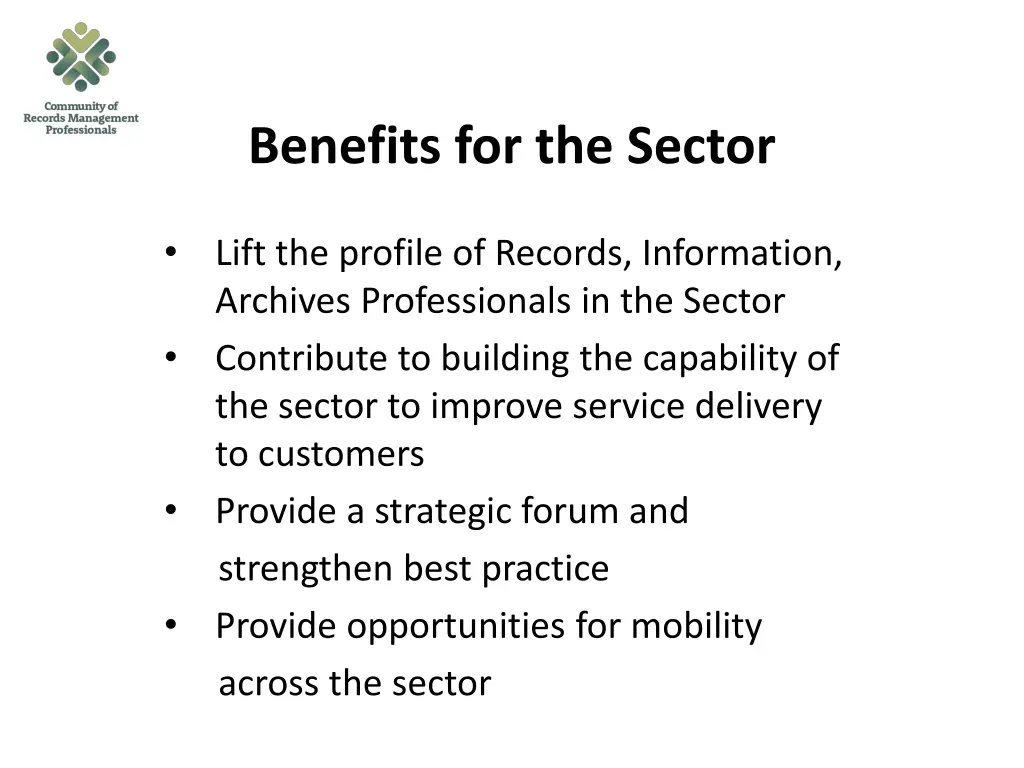 benefits for the sector