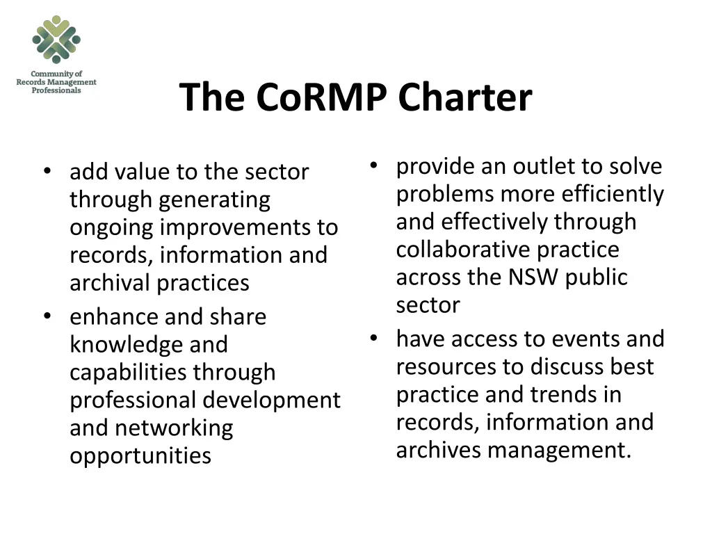 the cormp charter