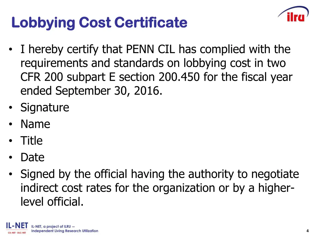 lobbying cost certificate lobbying cost