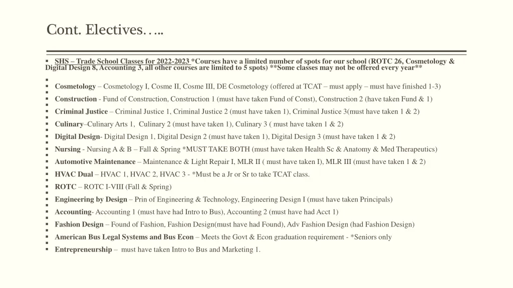cont electives