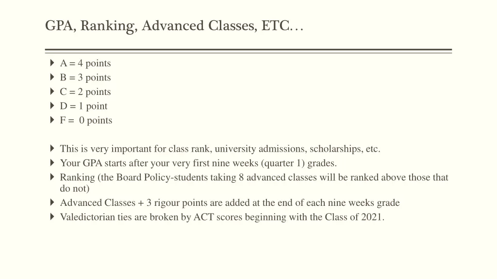 gpa ranking advanced classes etc