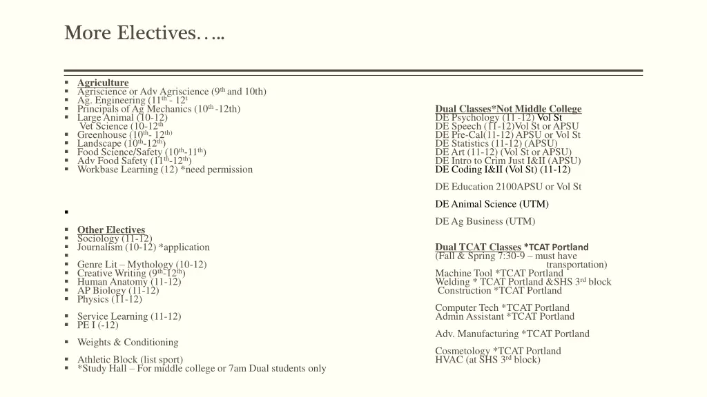 more electives