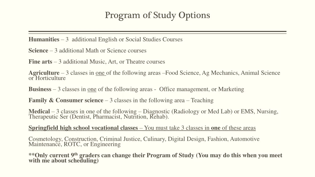 program of study options