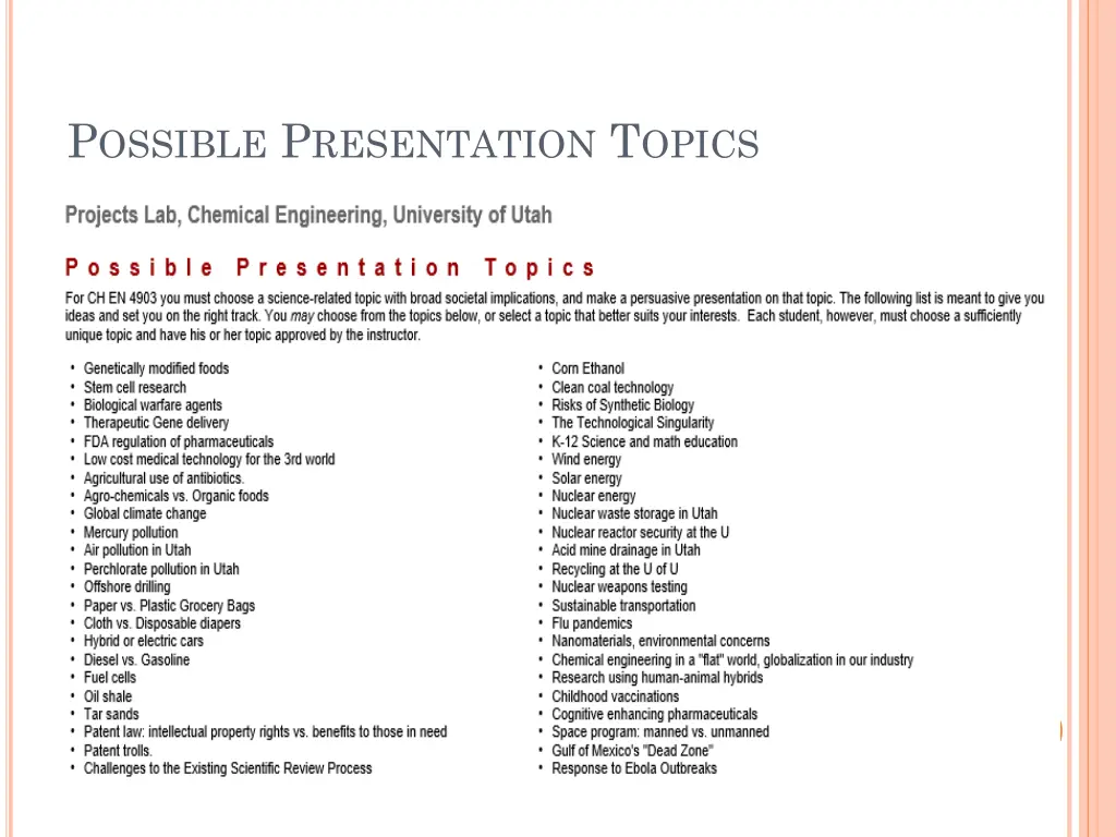 p ossible p resentation t opics 1
