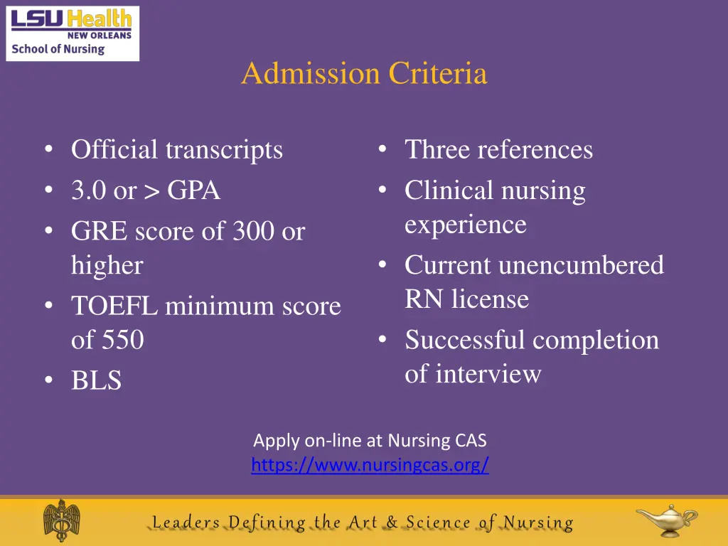 admission criteria