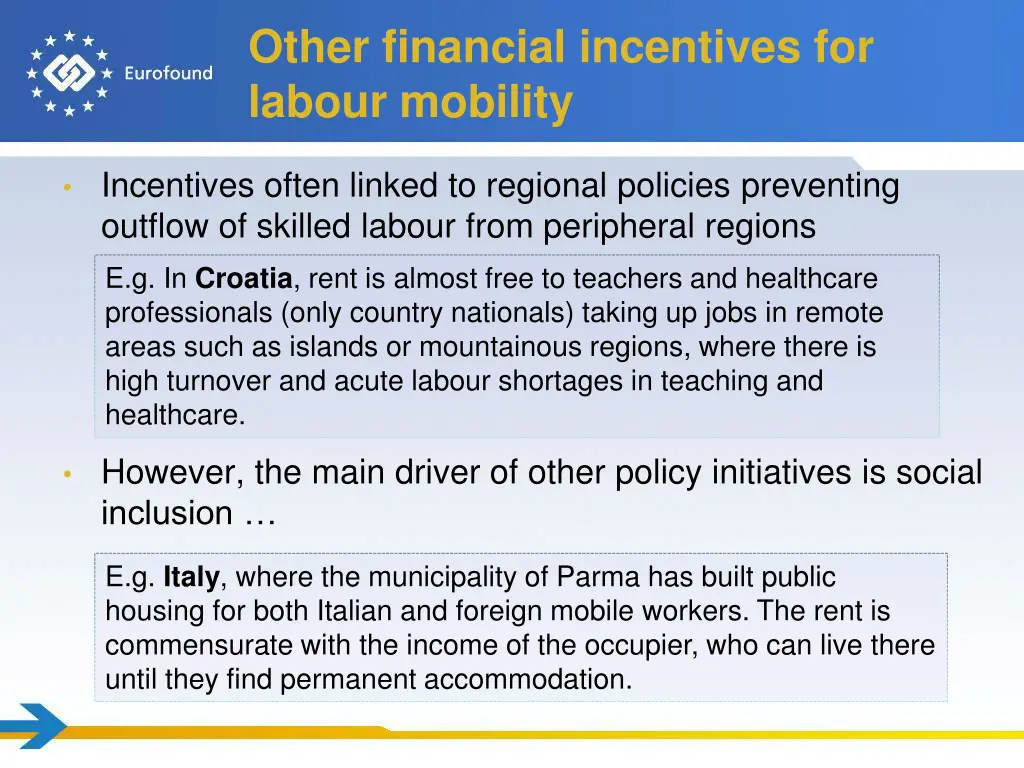 other financial incentives for labour mobility