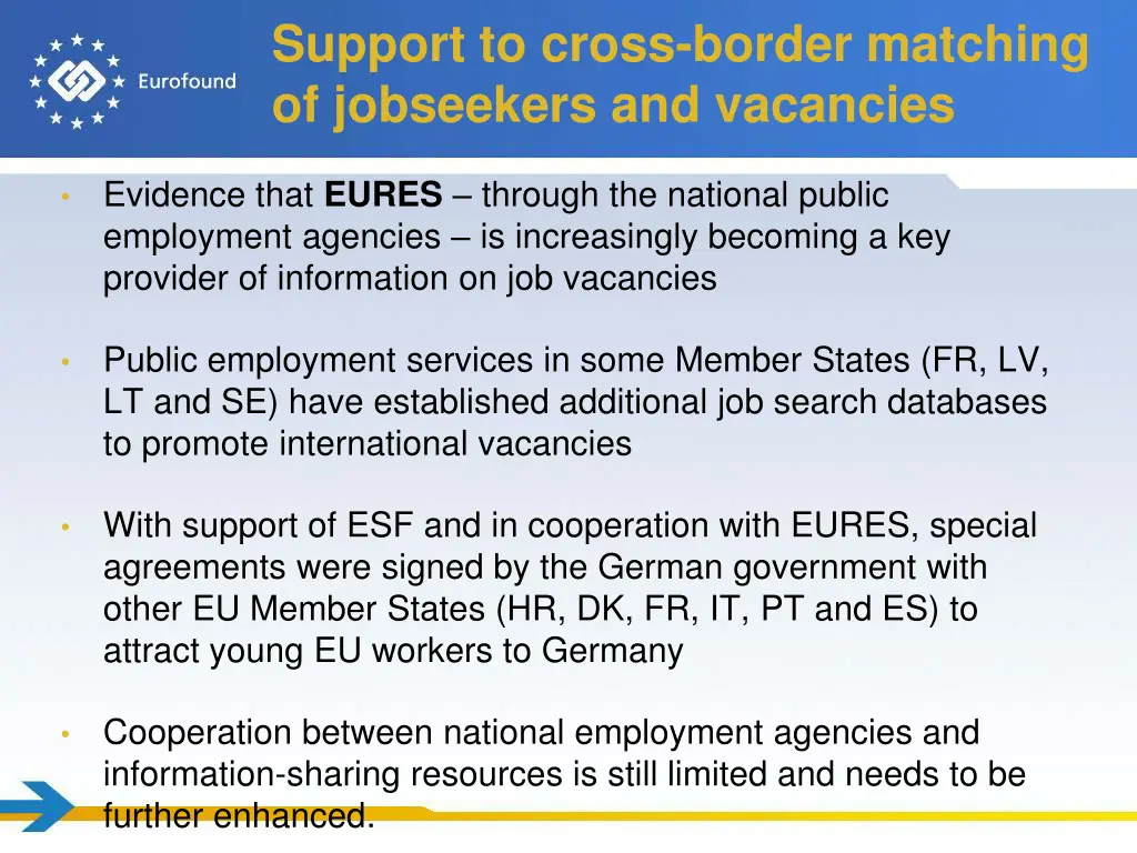 support to cross border matching of jobseekers