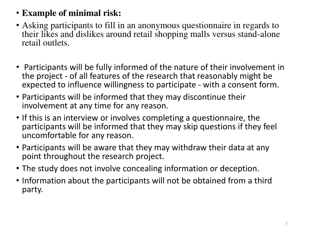 example of minimal risk asking participants