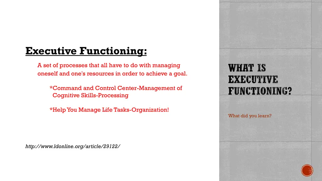 executive functioning a set of processes that