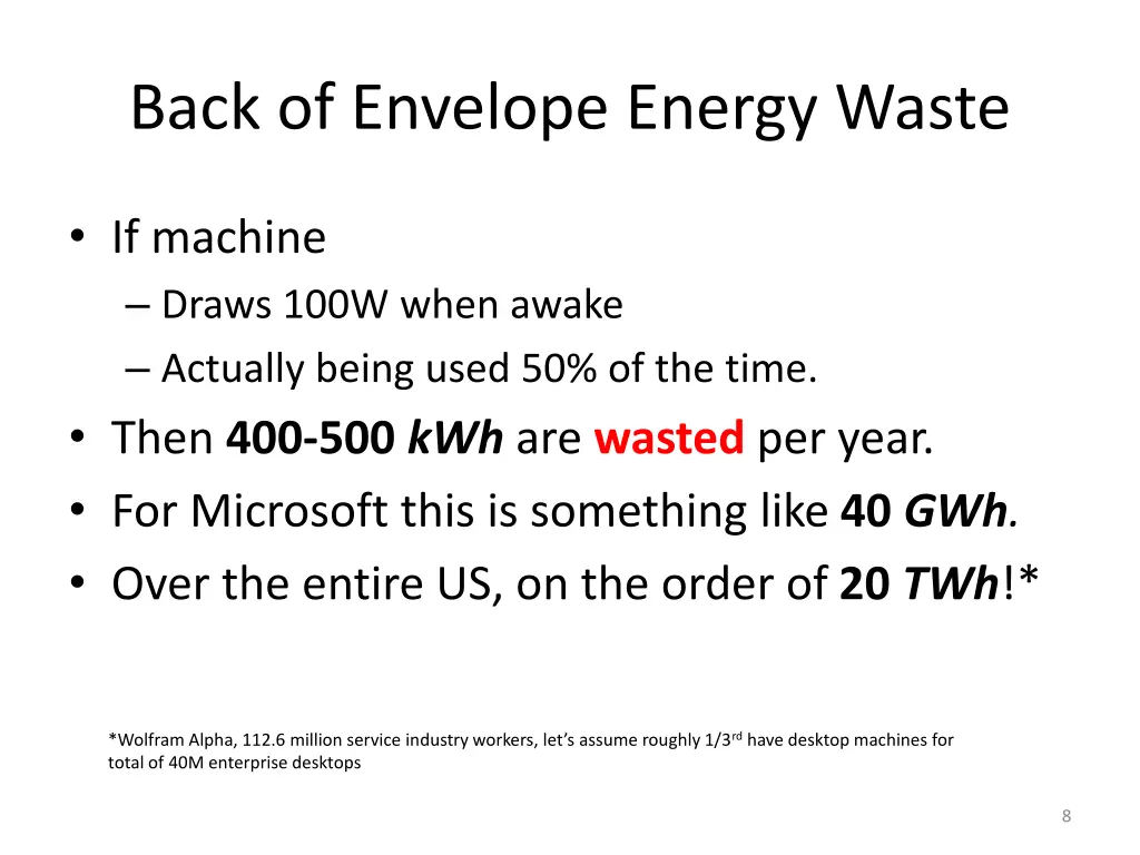 back of envelope energy waste