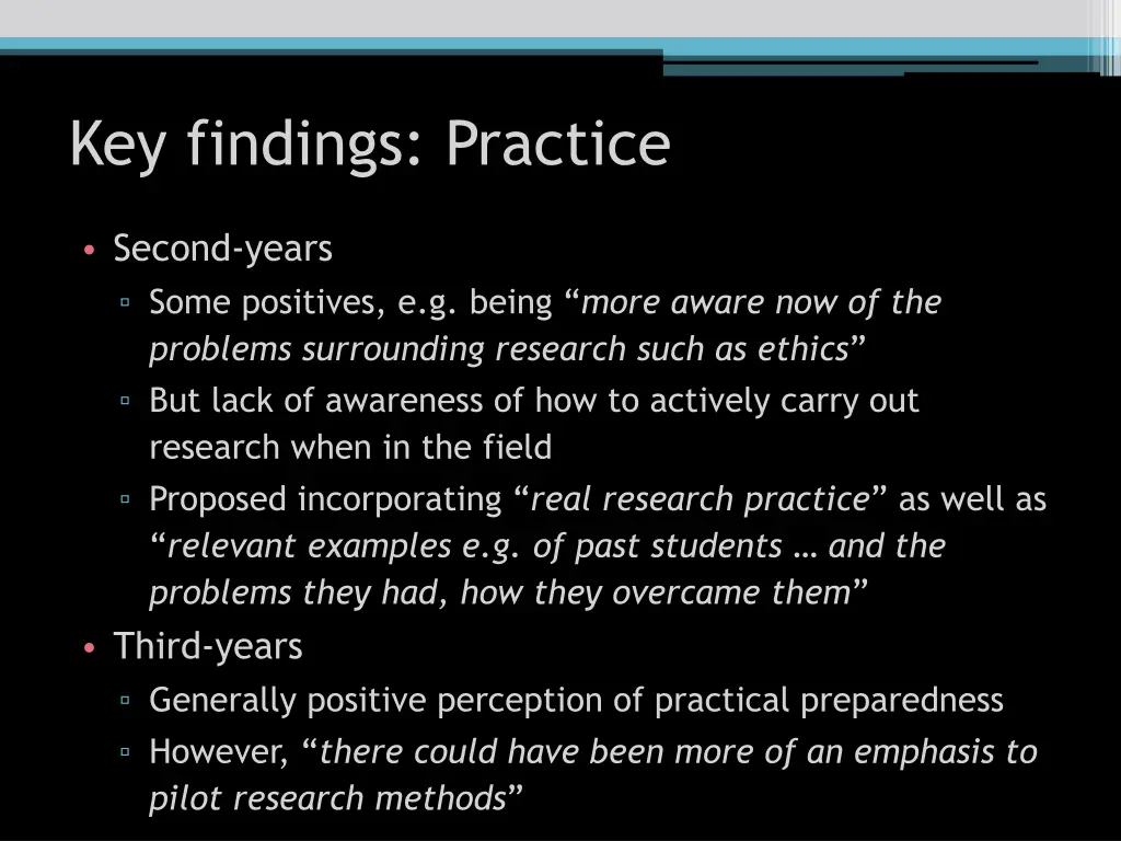 key findings practice