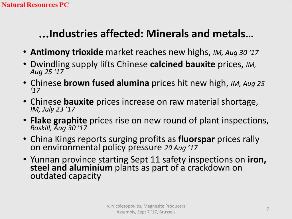 industries affected minerals and metals antimony