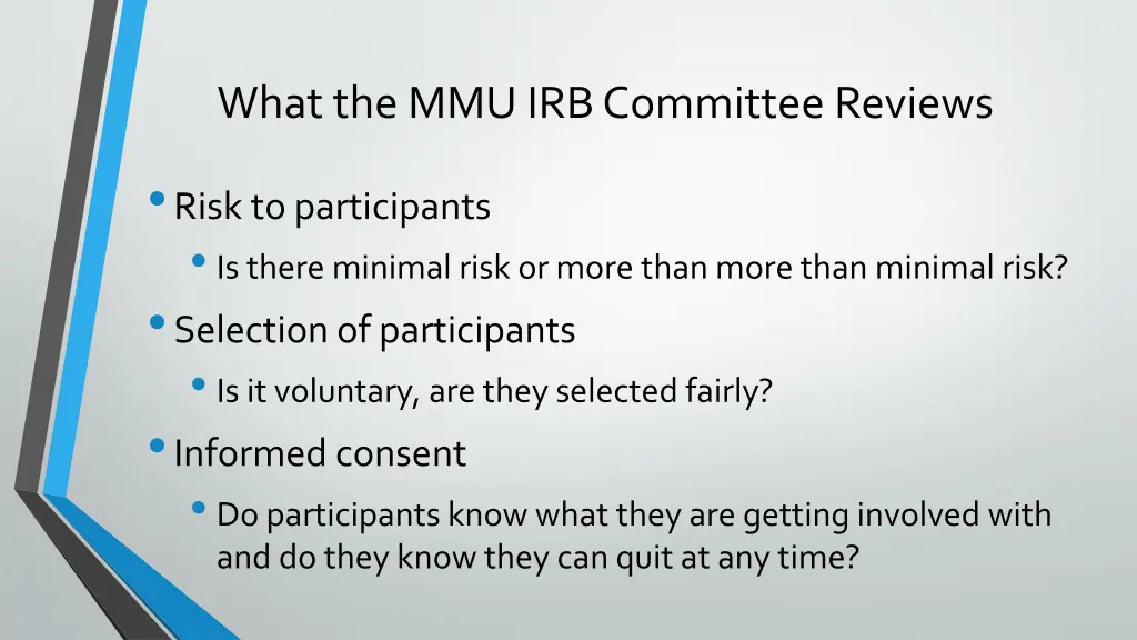 what the mmu irb committee reviews
