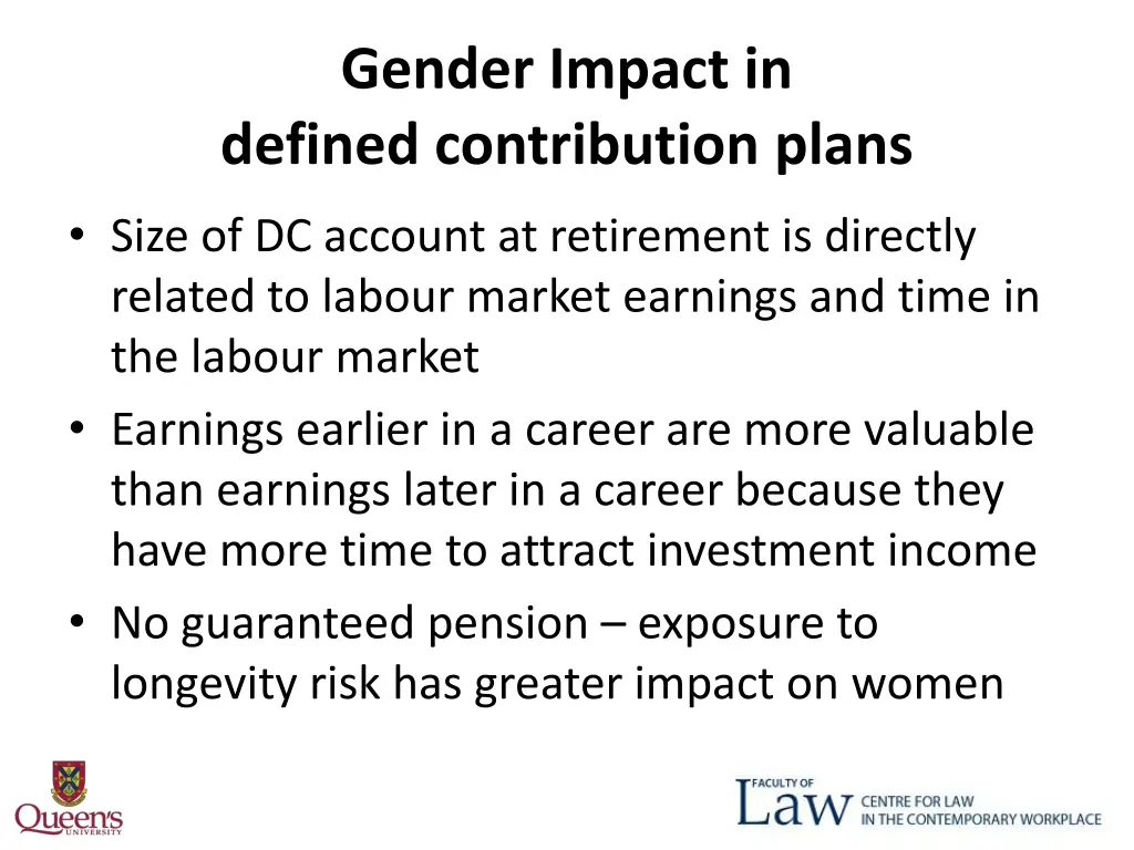 gender impact in defined contribution plans