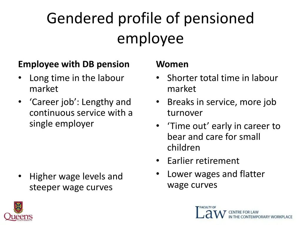 gendered profile of pensioned employee