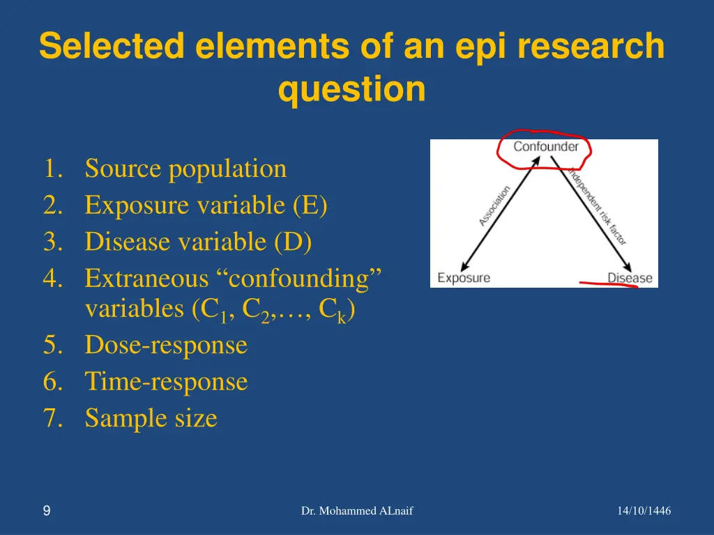 selected elements of an epi research question