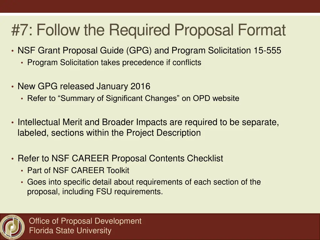 7 follow the required proposal format