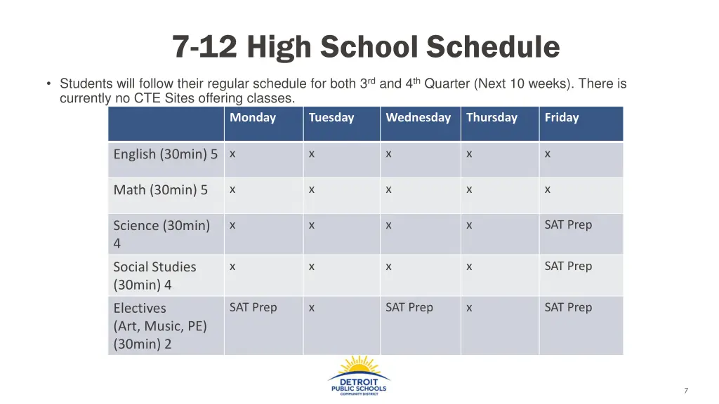 7 12 high school schedule