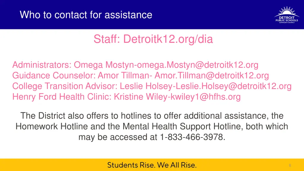 who to contact for assistance