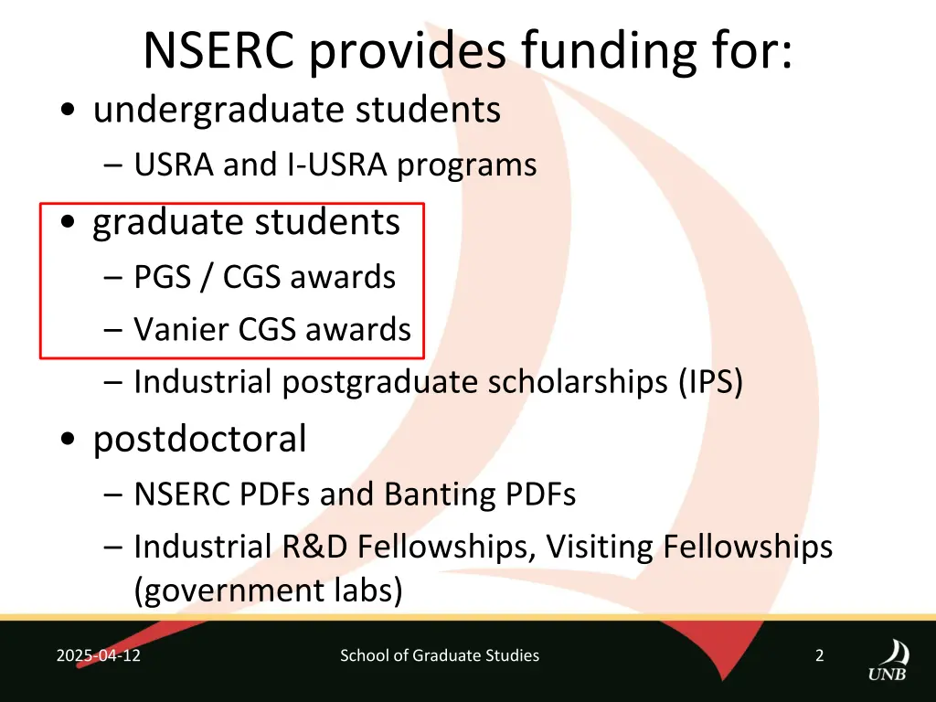 nserc provides funding for undergraduate students