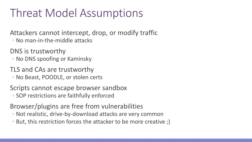 threat model assumptions
