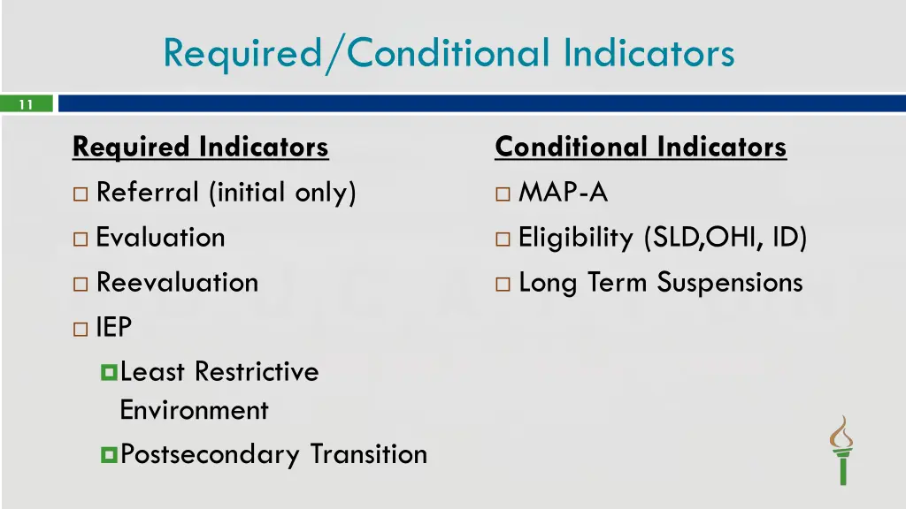 required conditional indicators