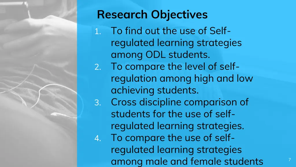 research objectives to find out the use of self