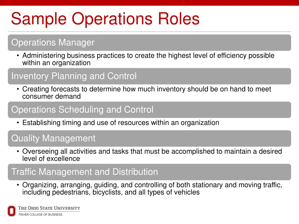 sample operations roles