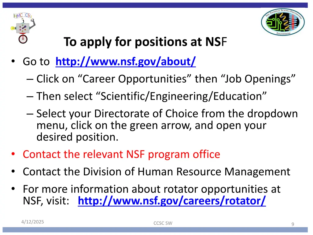 to apply for positions at ns f go to http